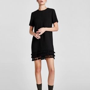 Zara Dress With Tassels Hem Mini Short Sleeves